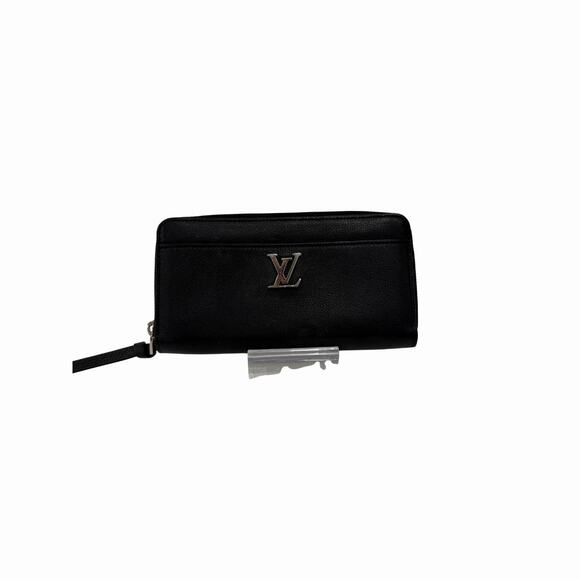 Louis Vuitton Zippy Lock Me Long Wallet Black Calfskin Leather Logo Accent - Picture 2 of 4